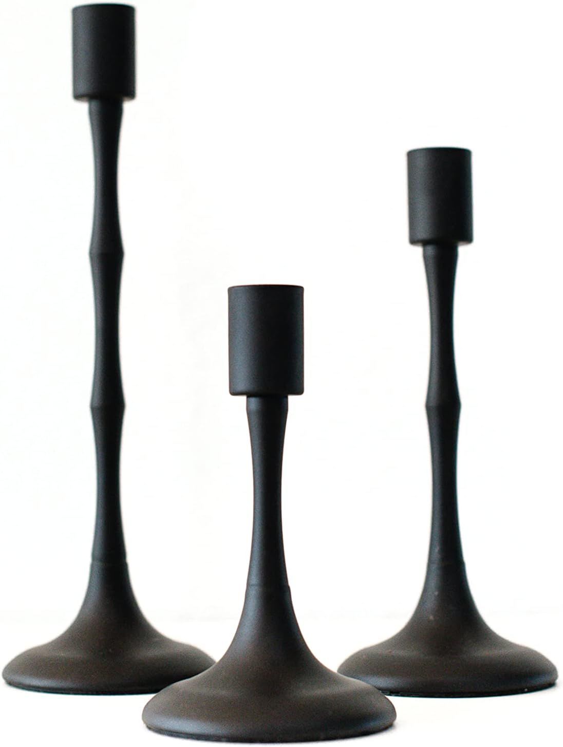 Taper Candle Holders Set of 3 | Tapered Candlestick Holders w/Felt Bottom – Decorative 3” Bla... | Amazon (US)