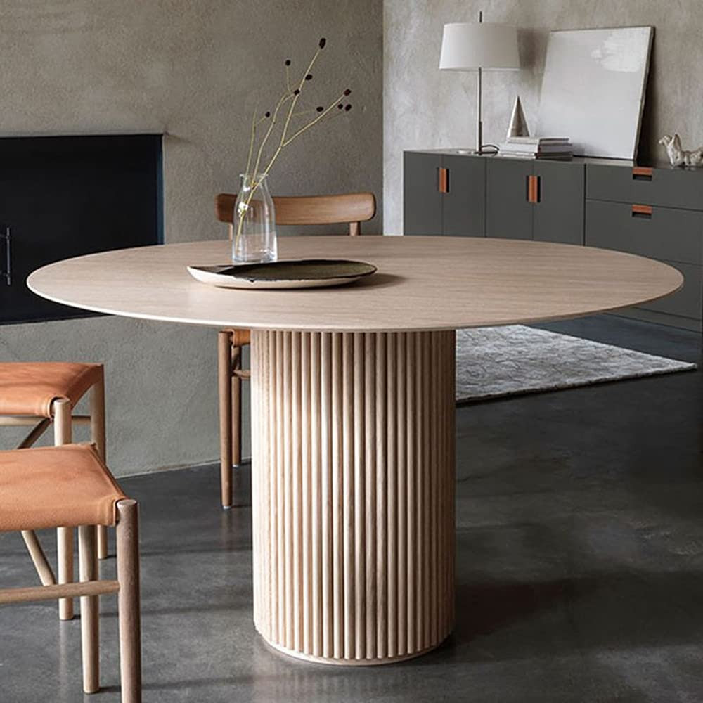 LAKIQ Modern Round Dining Table 35.5’’ Wide Pedestal Dining Room Table Contemporary Wooden Kitchen D | Amazon (US)