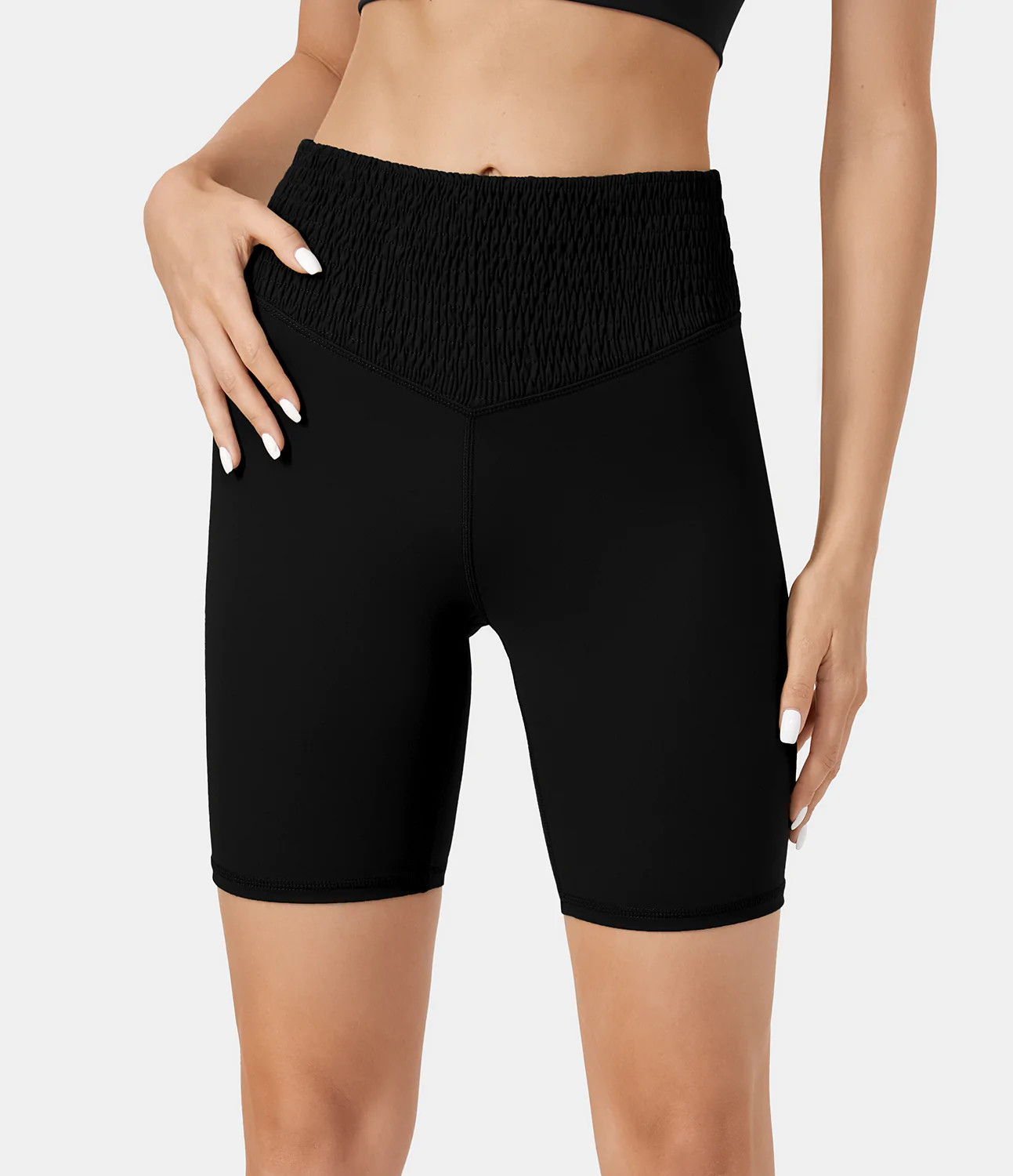 Halara Cloudful® High Waisted Shirred Yoga Shorts 7'' - Black - XS biker shorts women black biker sh | HALARA