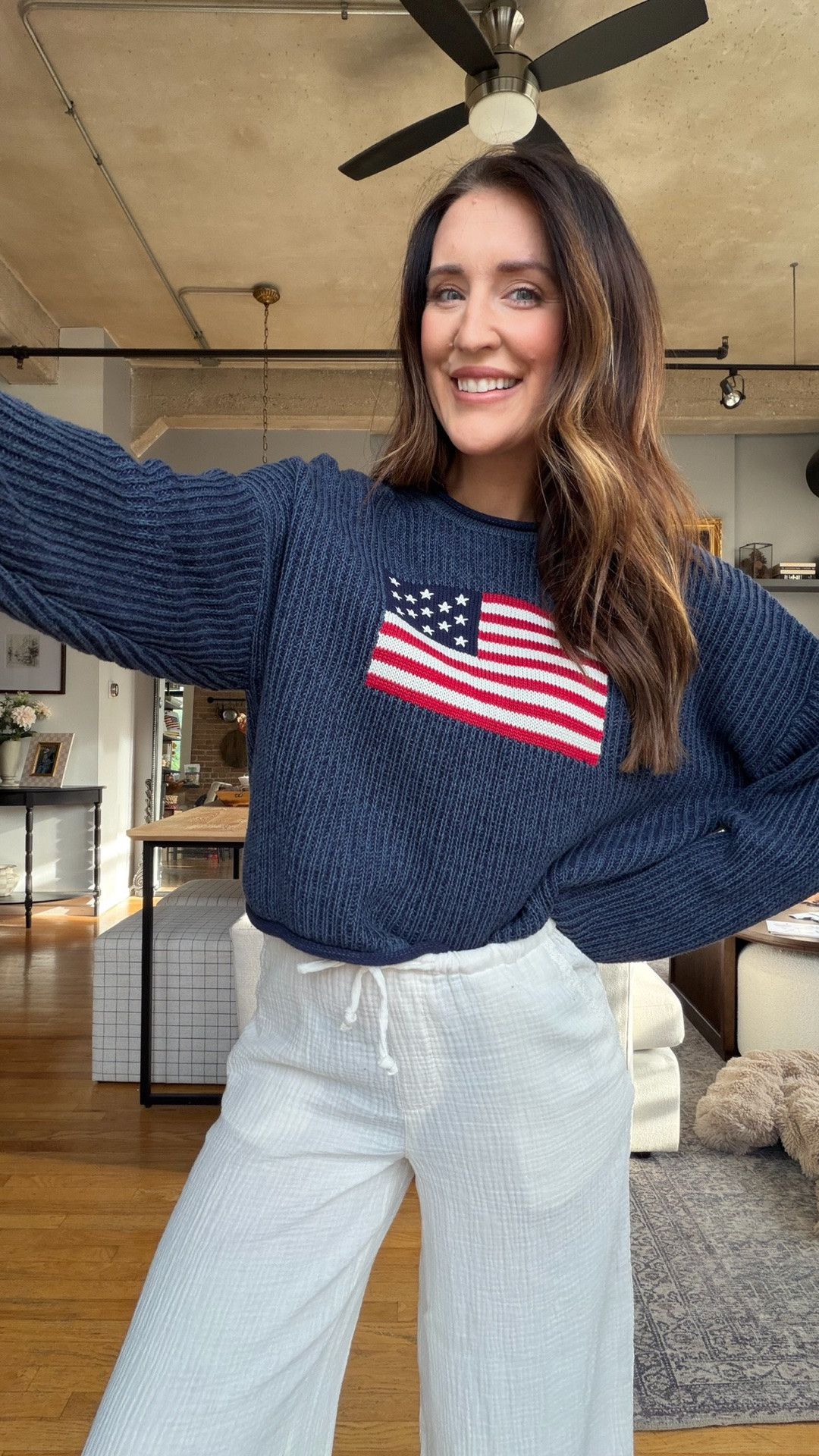 Love this American flag sweater with linen pants. Baby girl red and white gingham outfit for Memprial Day Weekend.

#LTKmomlife #LTKootd #LTKBaby