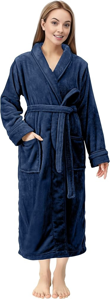 NY Threads Premium Women's Robe Plush Soft Long Bathrobe Warm Fleece Shawl Collar Spa Robe | Amazon (US)