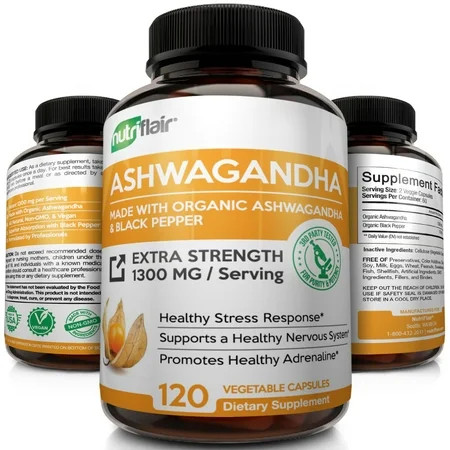 NutriFlair Organic Ashwagandha Root Powder with Black Pepper Extract 1300mg - Stress Relief, Anxi... | Walmart (US)