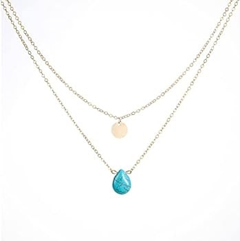 Jovono Boho Layered Turquoise Necklaces Gold Sequin Pendant Necklace Chain Jewelry for Women and Gir | Amazon (US)