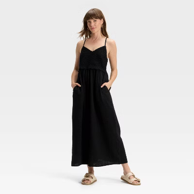 Women's Sleeveless Crochet Trim Maxi Sundress - Universal Thread™ Black XL | Target