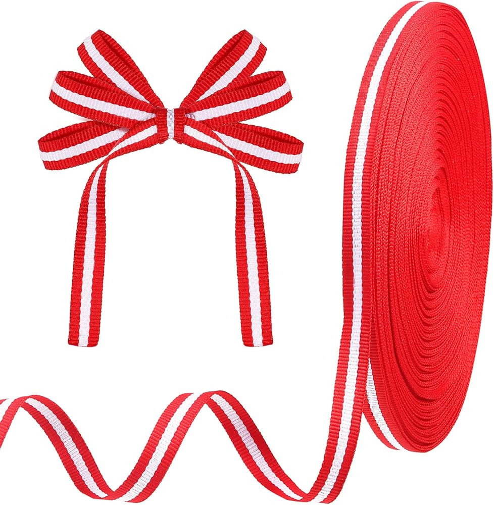 WILLBOND 50 Yard Red and White Striped Grosgrain Ribbon 3/8 Inch Use for Christmas Wedding Gift C... | Amazon (US)