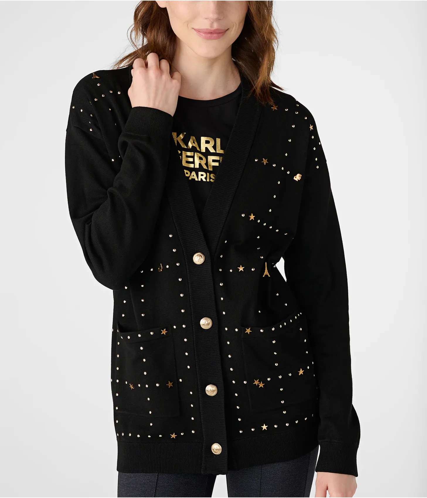 Buy LOGO STUD CARDIGAN Online - Karl Lagerfeld Paris | Karl Lagerfeld Paris