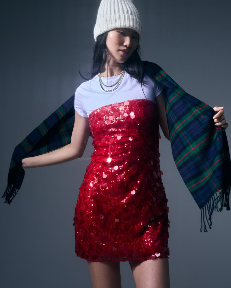 Women's The A&F Scarlett Strapless Satin Sculpt Skort | Women's Party Collection | Abercrombie.co... | Abercrombie & Fitch (US)