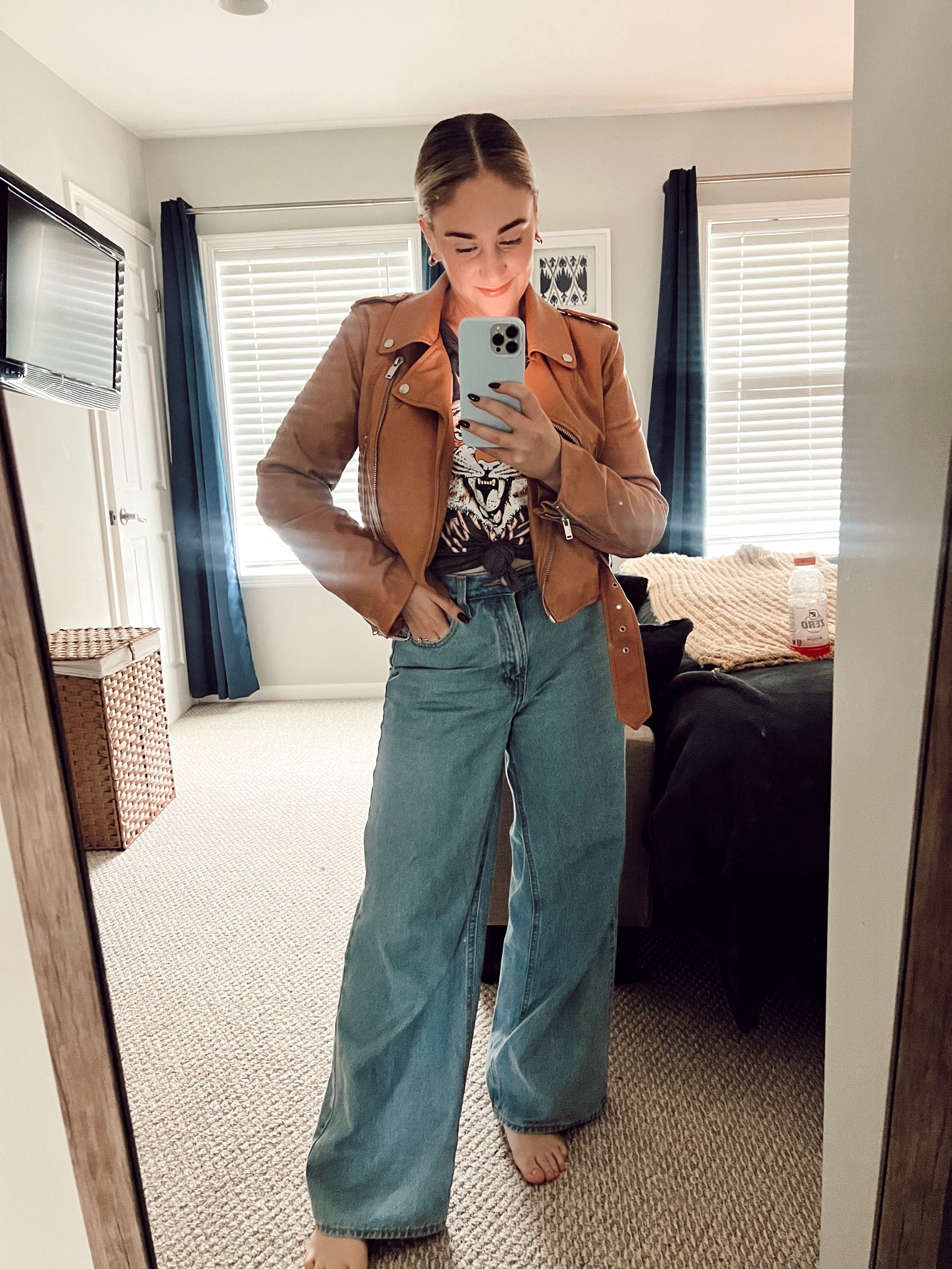 Todays fall outfit of the day with old navy Old Navy wide leg jeans, Moto jacket and Amazon graphic tee (runs small). 
Fall outfit
Jeans
Wide leg
Leather jacket 
Fall clothes 

#LTKstyletip #LTKSeasonal #LTKfindsunder100