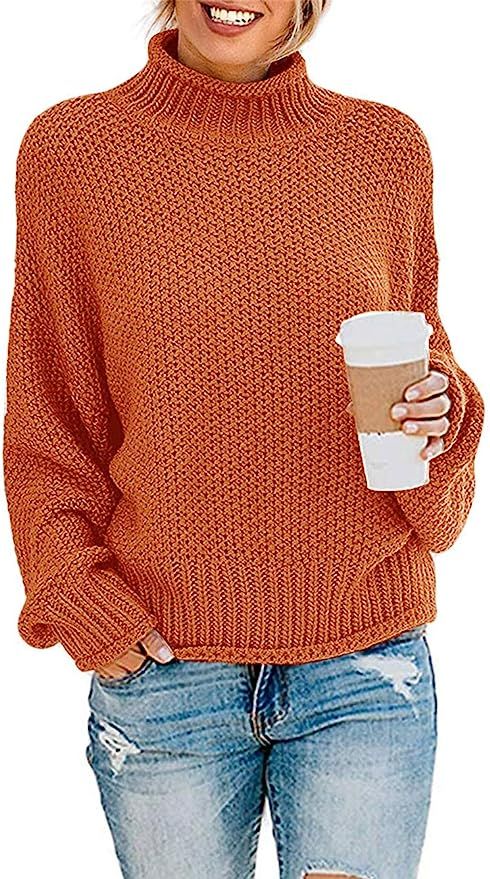 ZESICA Women's Turtleneck Batwing Sleeve Loose Oversized Chunky Knitted Pullover Sweater Jumper T... | Amazon (US)