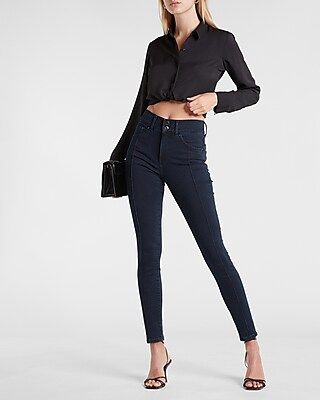 High Waisted Dark Wash Seamed Skinny Jeans | Express