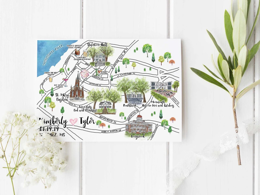 Custom Watercolor Wedding Map, Personalized Hand Drawn Wedding Map for Welcome Bag, Save the Date... | Etsy (US)