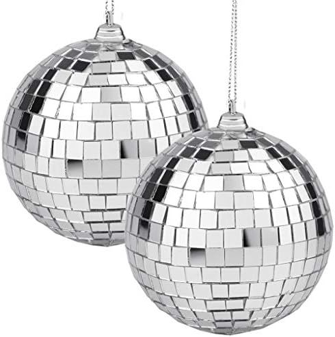 2 Pieces Disco Mirror Balls Silver Hanging Ball for 50s 60s 70s Disco DJ Light Effect Party Home Dec | Amazon (US)