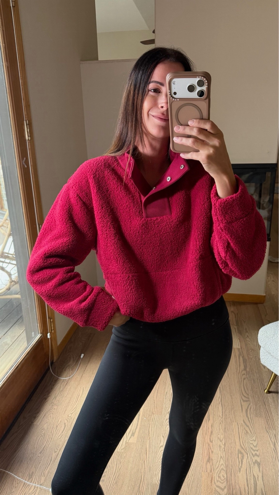 This red Sherpa pullover is the best shade of red for the holiday season coming up! It is so cozy and soft!!