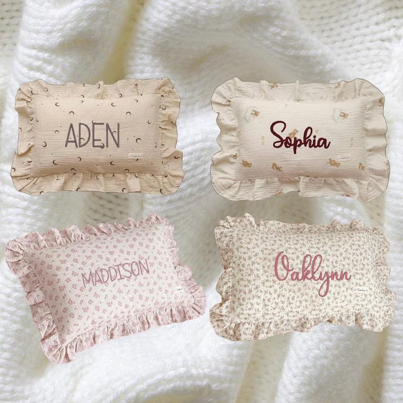 Custom Embroidered Muslin Baby Pillow with Ruffles: Personalized Nursery Decor, name pillow, Flor... | Etsy (Global)