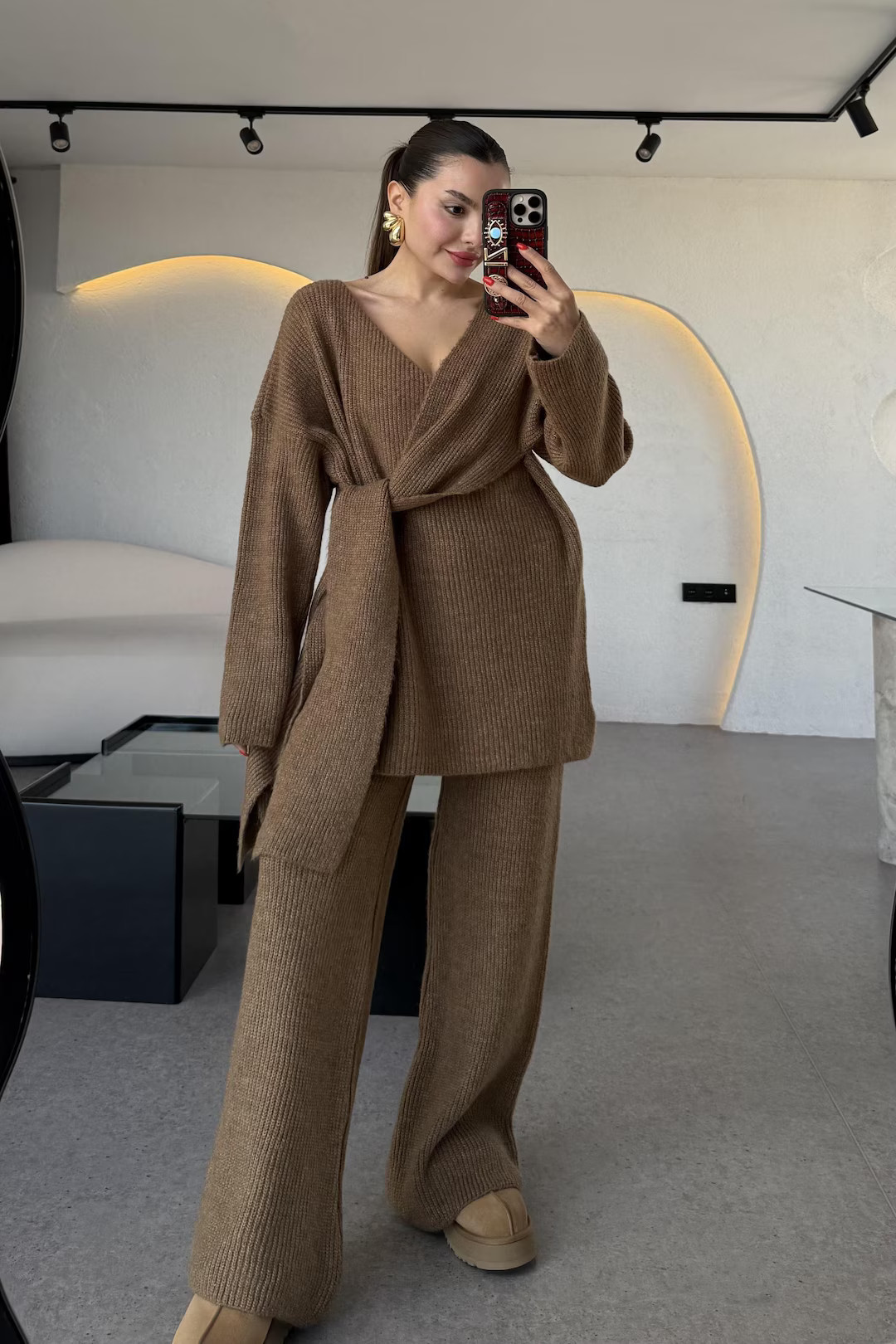 Brown Knit Loungewear Set: Two Piece Warm Knit Suit - Etsy | Etsy (US)