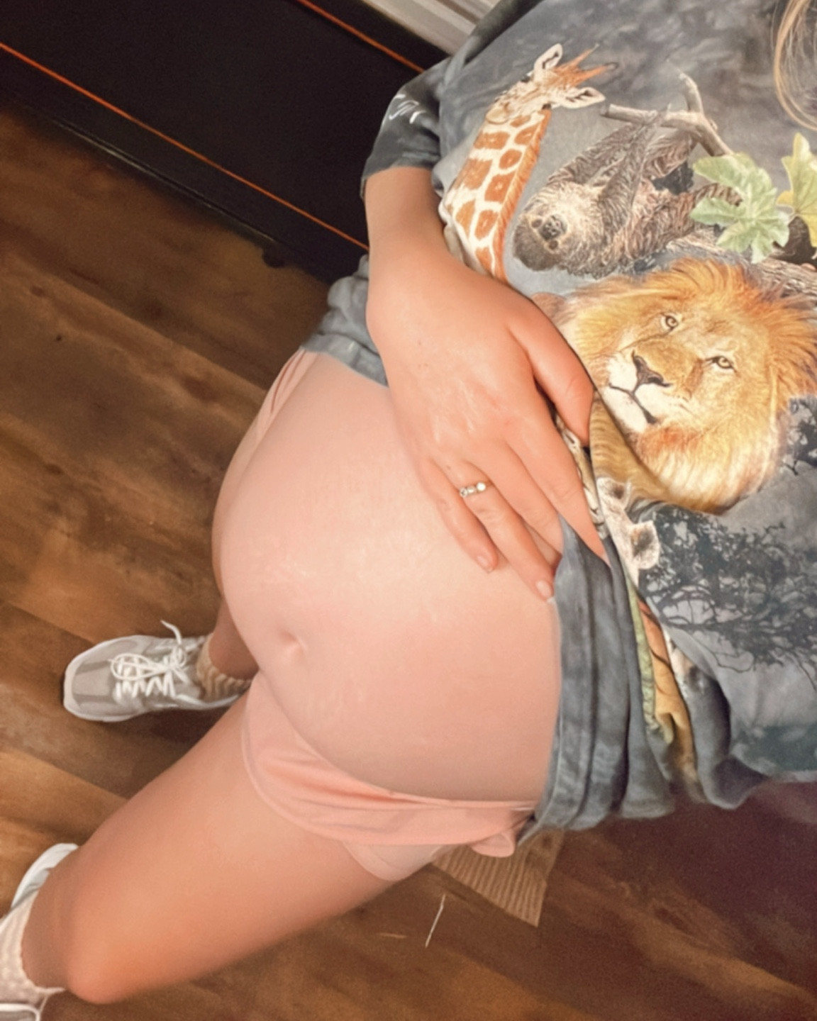 💗🤸🏼‍♀️👟 3.5 miles on the treadmill tonight in my new New Balance collab with Free People sneakers that my husband gifted me for Christmas! So cute and comfortable! ☁️ My T-Shirt is from my local zoo here in North Carolina 🐆 6 months pregnant with my second baby, so blessed + excited. 

#LTKActive #LTKFitness #LTKBump