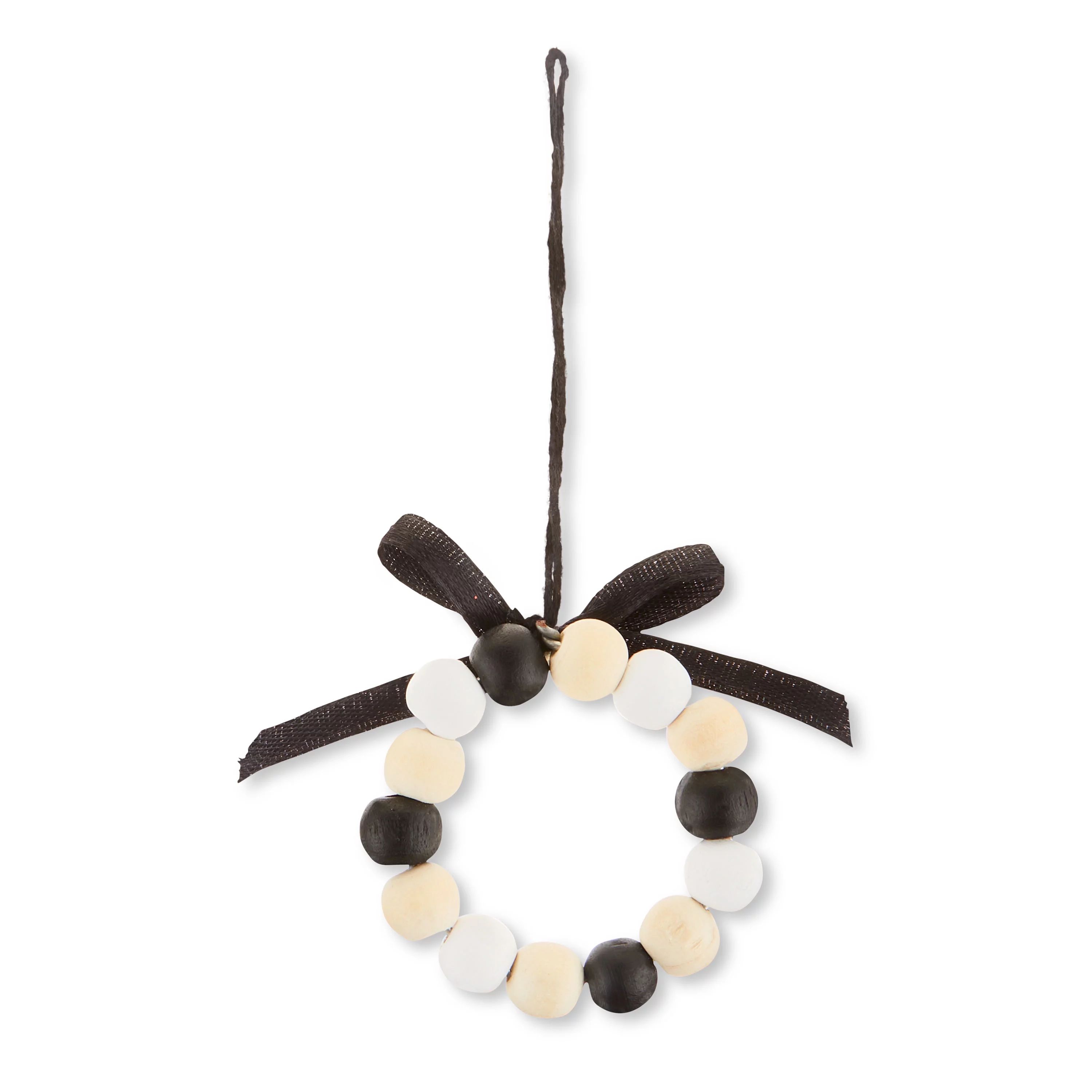 Mini Black & White Wooden Bead Wreath Christmas Ornaments, 4 Count, by Holiday Time | Walmart (US)