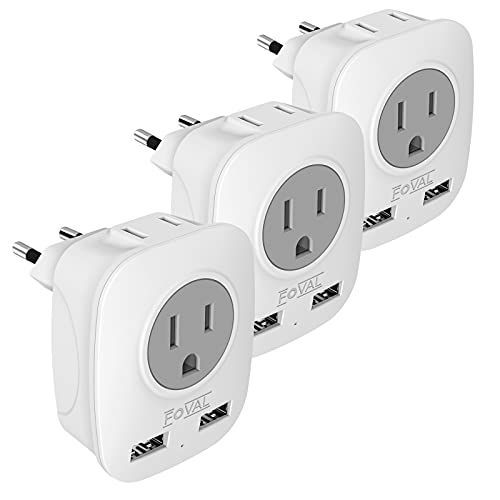 European Plug Travel Adapter 3 Pack, FOVAL International Power Adaptor with 2 USB, 2 American Outlet | Amazon (US)