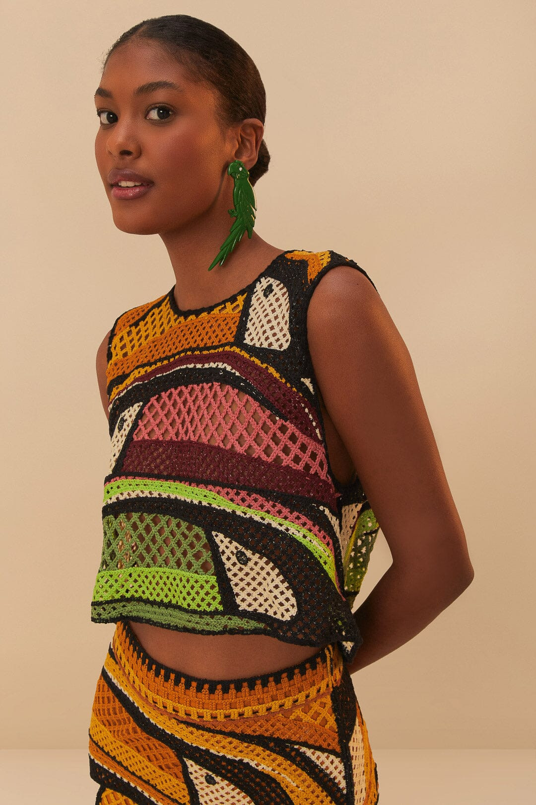 Multicolor Toucan Tree Crochet Top | FarmRio (US)