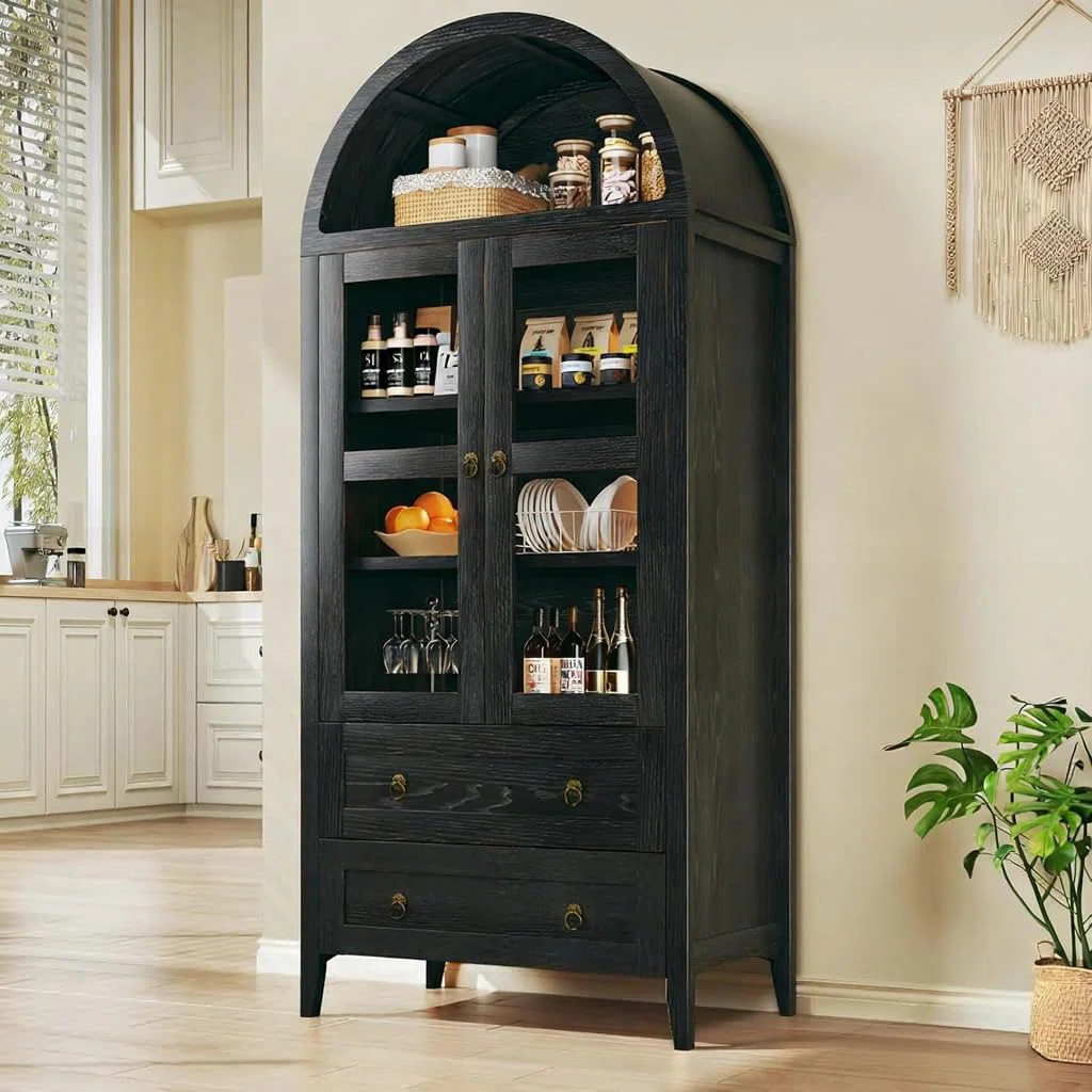 Arched Kitchen Pantry Cabinet Display Storage Cabinet | Wayfair North America