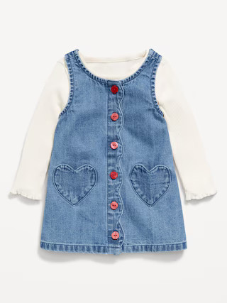 Sleeveless Heart-Pocket Jean Dress and T-Shirt Set for Baby | Old Navy (US)