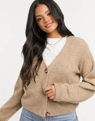 ASOS Design boxy cardigan with cocktail cuffs in taupe | ASOS (Global)