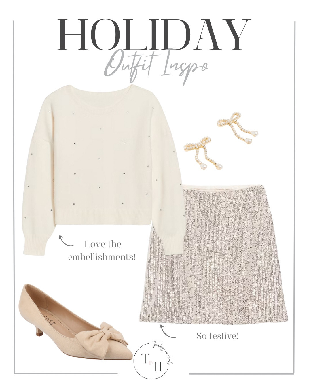 Embellished sweater  sequin midi skirt  bow kitten heels  pearl bow earrings  holiday OOTD  holiday party  holiday photos  teacher style  teacher work style workwear  business casual  business office outfit  teacher ootd  teacherfit   ootd  shirt trendteacher  teacher outfits  teacher  


#LTKStyleTip #LTKSaleAlert #LTKSeasonal