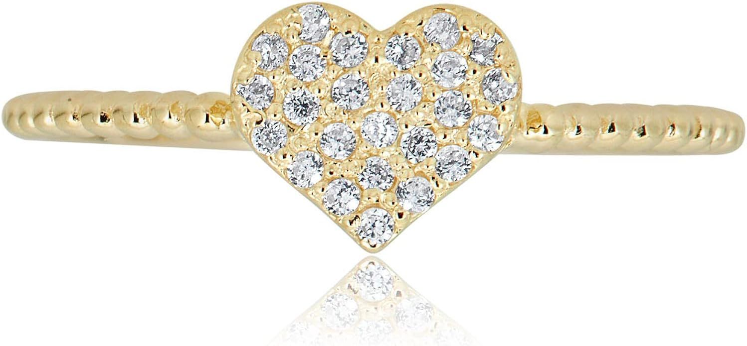 AVORA 10K Yellow Gold Simulated Diamond CZ Heart Cluster Fashion Ring | Amazon (US)