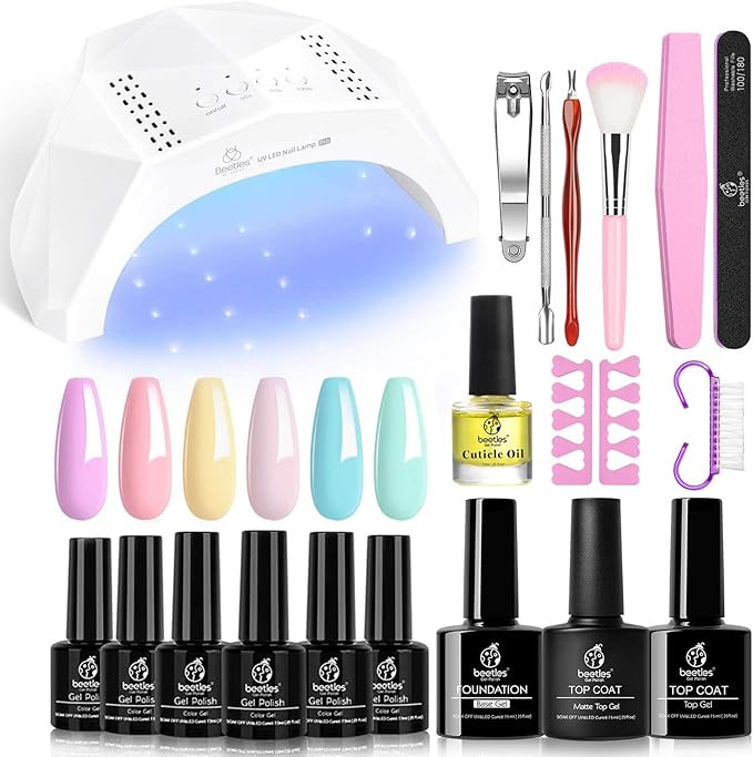 Beetles Pastel Gel Nail Polish Starter Kit with U V LED Light 48W Nail Lamp Base Gel Top Coat, So... | Amazon (US)
