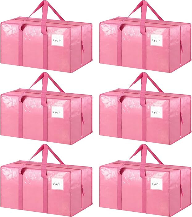 6 Pack Extra Heavy Duty Large Moving Bags with Strong Zipper, Pink | Amazon (US)