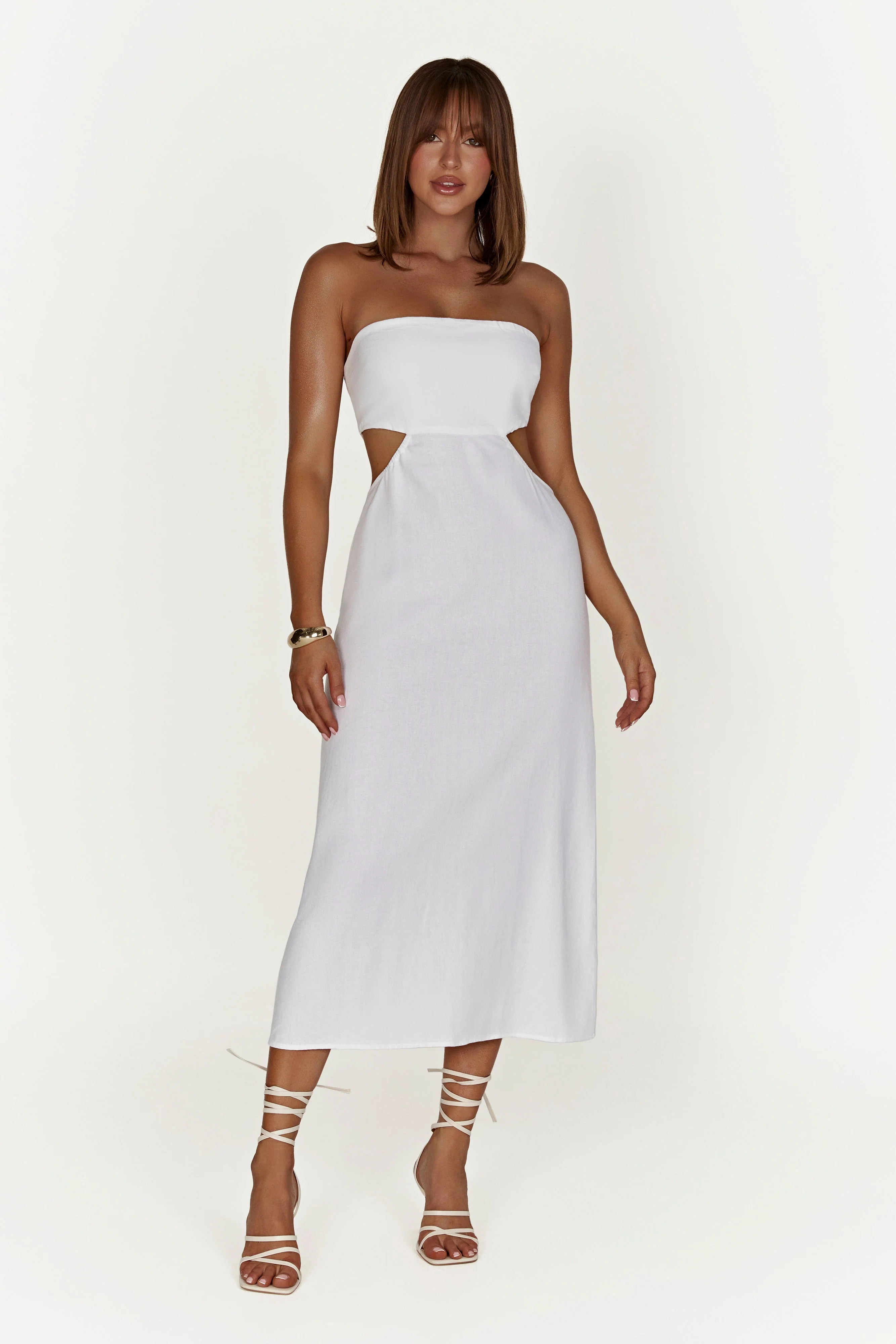 Marlow Linen Midi Dress - White | MESHKI US