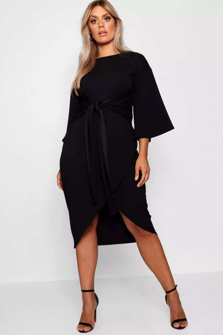 Plus Kimono Sleeve Wrap Over Midi Dress | Boohoo.com (US & CA)