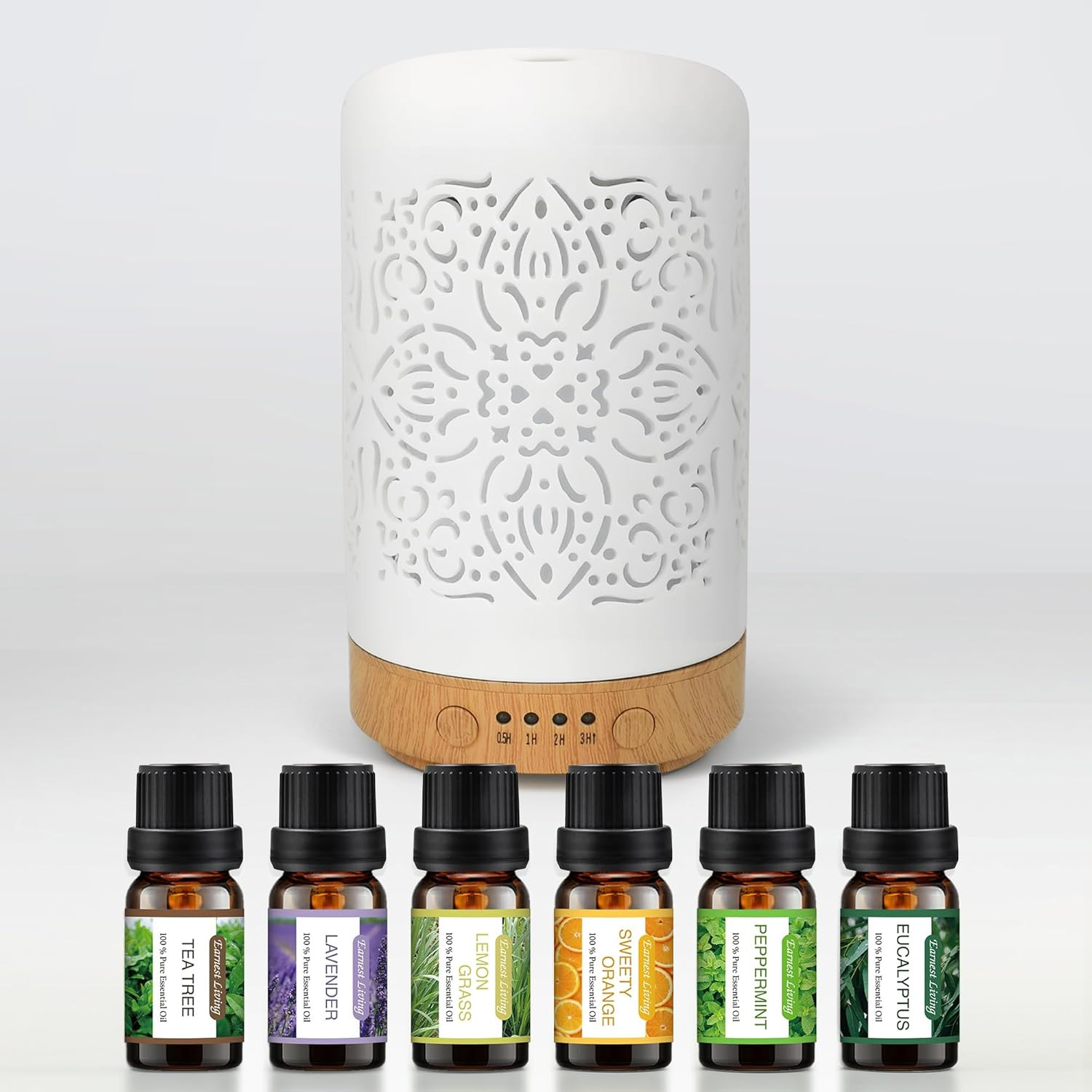 Earnest Living Essential Oil Diffuser Bundle Set White Ceramic Diffuser 100 ml Timers Night Light... | Amazon (US)