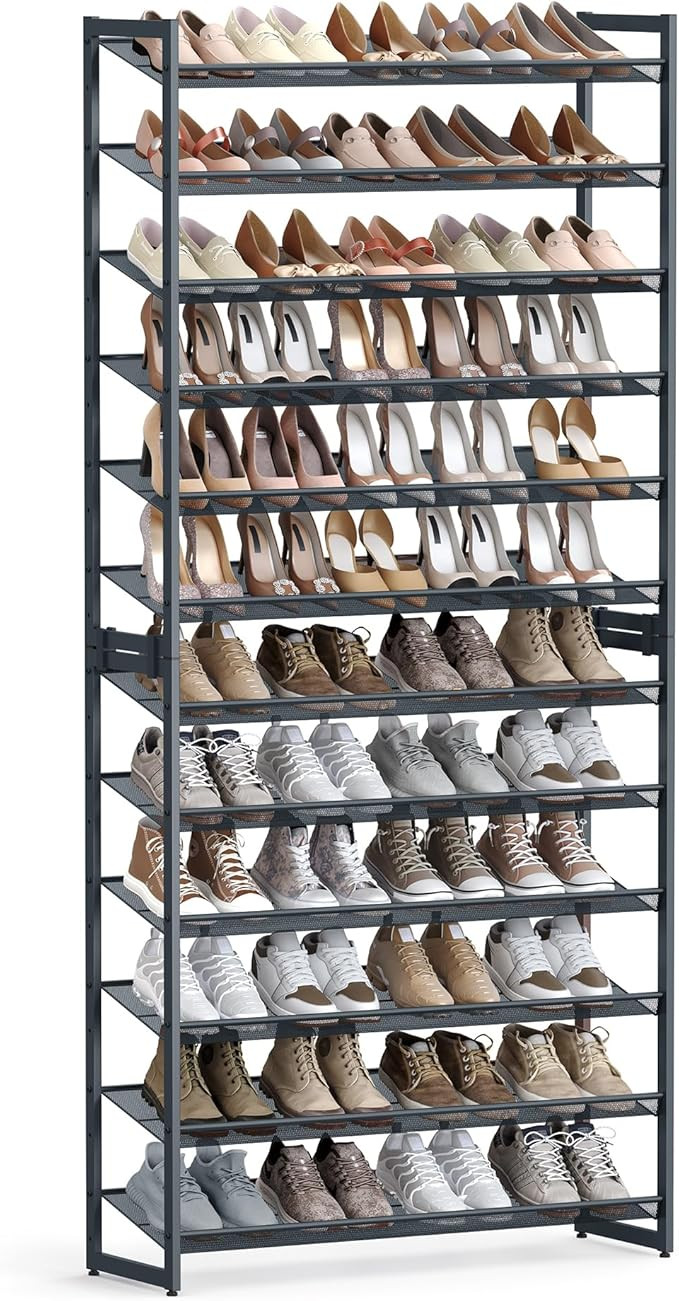 SONGMICS 12-Tier Stackable Shoe Shelf Set, Metal Shoe Storage for Garage, Entryway, with Adjustab... | Amazon (US)