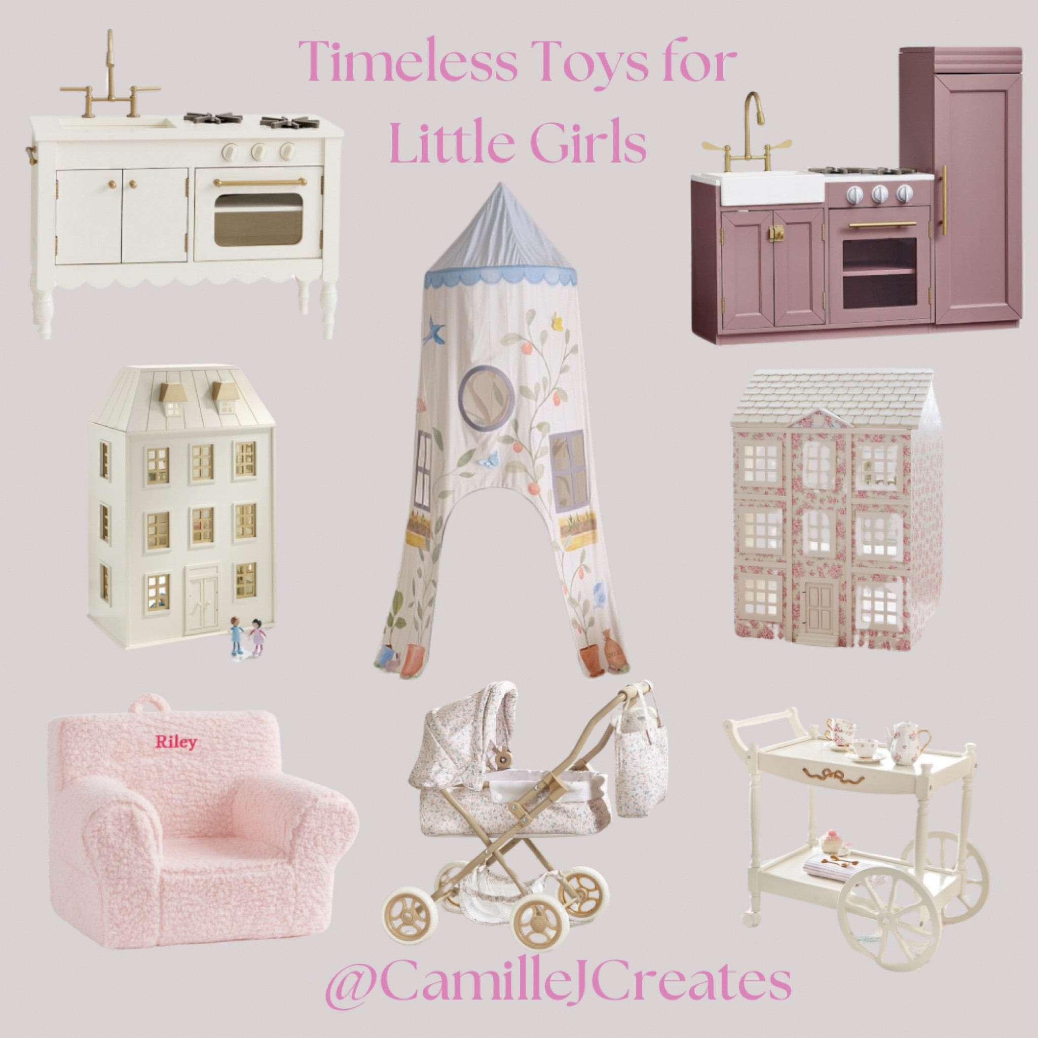 Timeless toys for little girls! Toy ideas for girls. Pink play kitchen, doll house, tea cart, doll stroller . Order by Thursday to arrive by Christmas 

#LTKGiftGuide #LTKHoliday #LTKKids