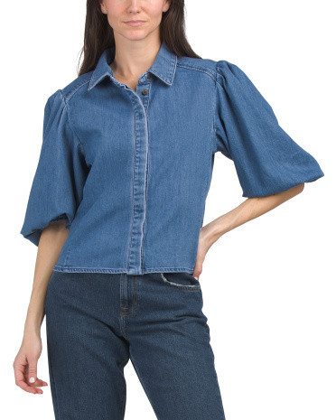 Denim Puff Sleeve Shirt for Women | Polyester/Cotton | Marshalls