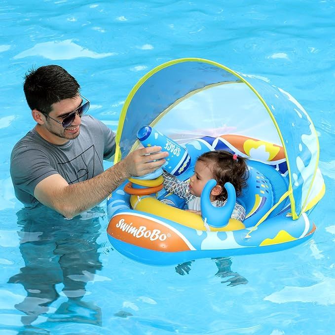 Swimbobo Baby Pool Float Ring with Adjustable Sun Canopy and Safety Seat Pool Toy for Age of 6-36... | Amazon (US)
