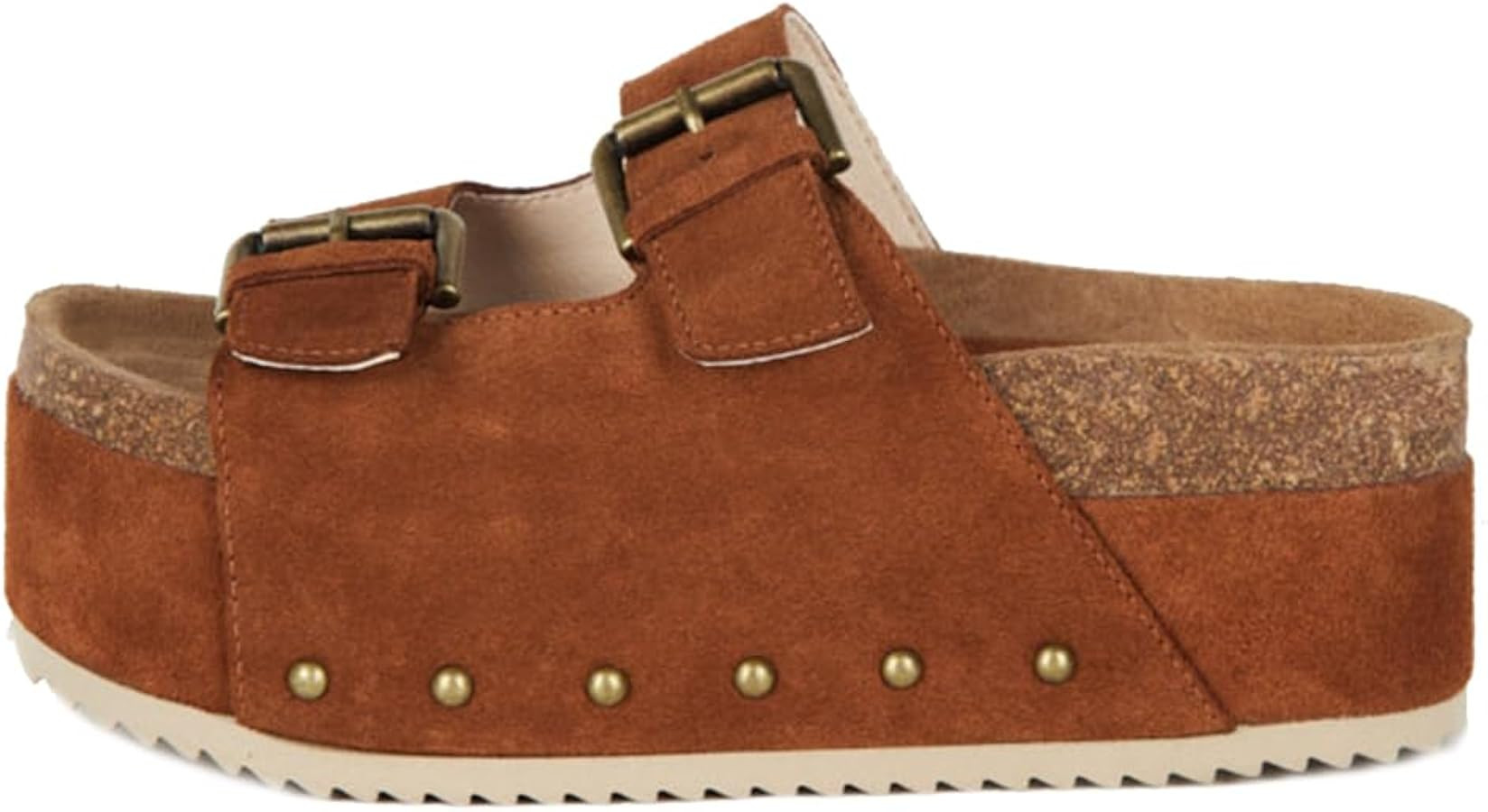 Yishaweiqi Women's Suede Platform Sandals Comfortable Cork Footbed Studded Flatform Sandals Adjus... | Amazon (US)