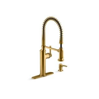 Sous Pro-Style-Single Handle Pull Down Sprayer Kitchen Faucet in Vibrant Brushed Moderne Brass | The Home Depot