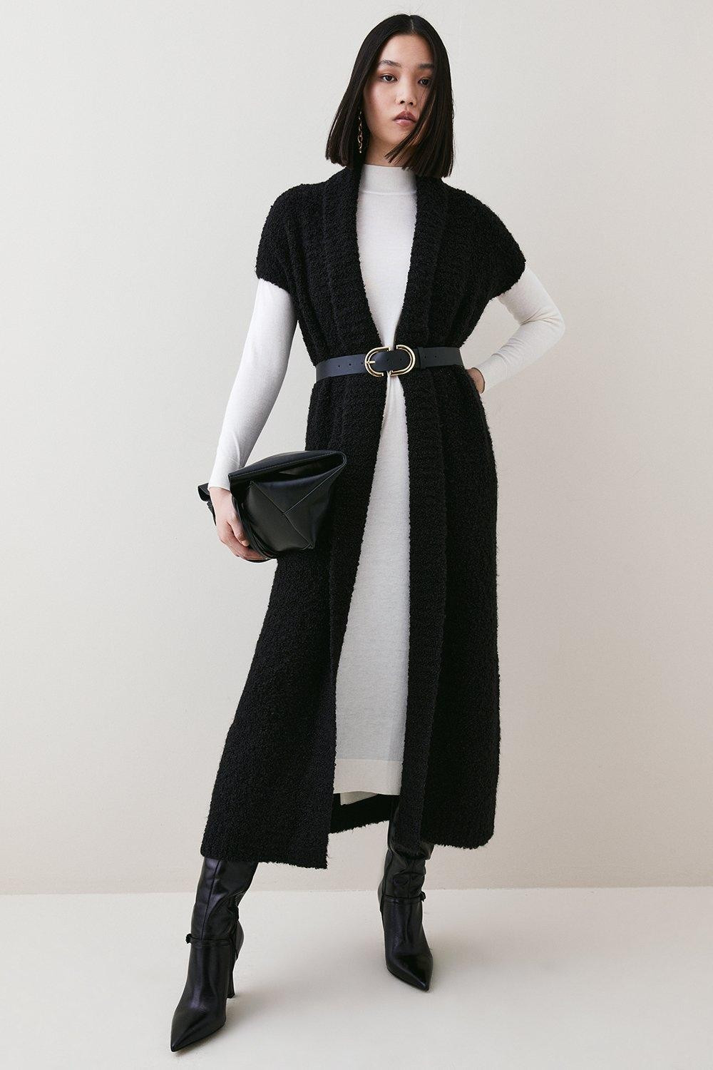 Wool Blend Boucle Belted Sleeveless Coatigan | Karen Millen US