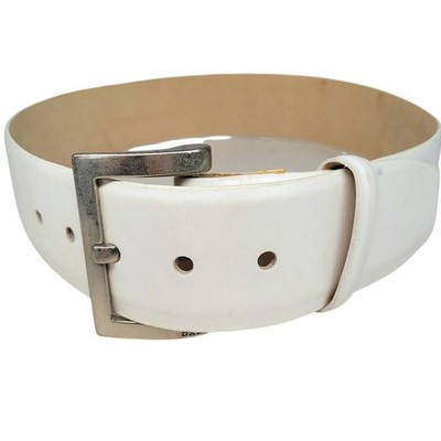 DKNY Vintage 80s White Opalescent Leather Wide Silver Buckle Statement Belt | eBay US