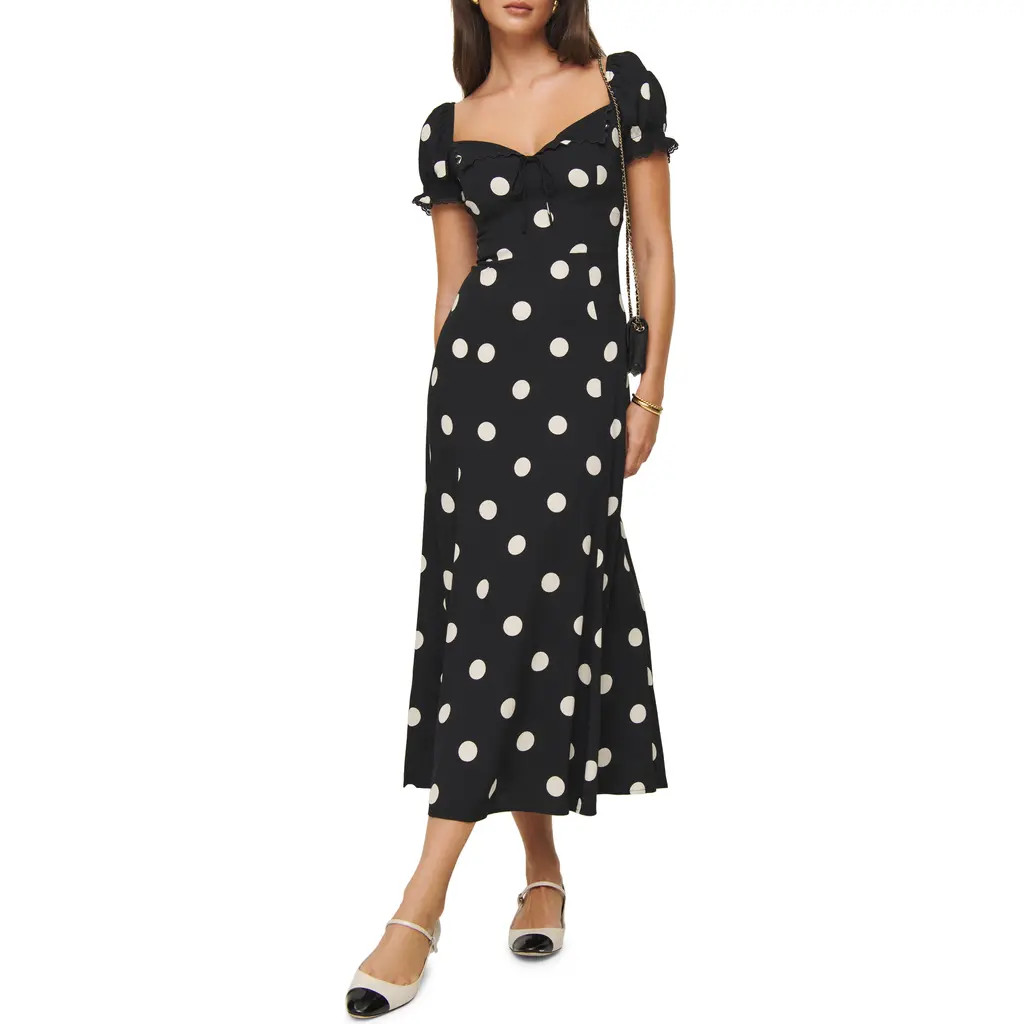 Reformation Shyla Midi Dress in Moon Dot at Nordstrom, Size 12 | Nordstrom