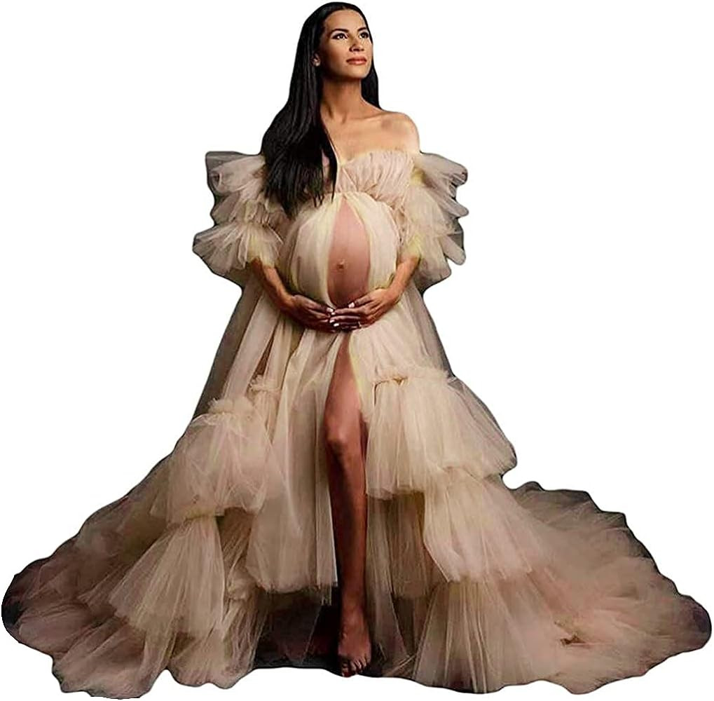 FangJian Fluffy Tulle Robe for Women Maternity Dresses Photoshoot Long Sheer Bridal Robe Old holl... | Amazon (US)