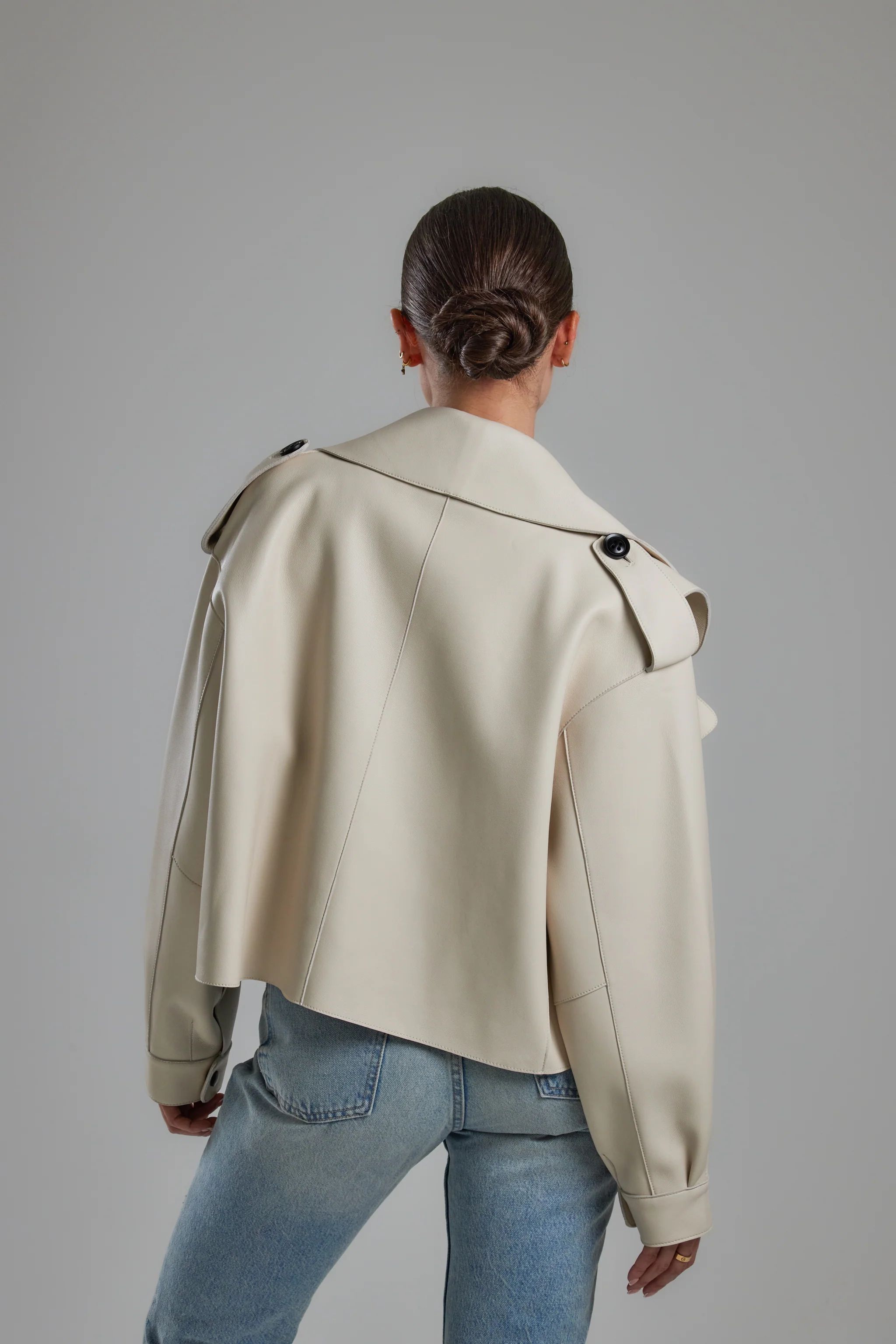 Off White Oversized Leather Jacket | Jane and Tash Bespoke