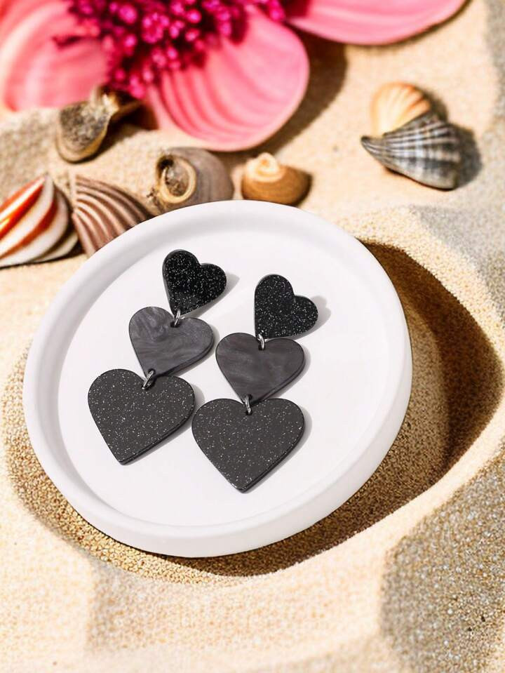 Acrylic Earrings, Heart Shaped Earrings, Pink Heart Earrings, Red Heart Earrings, Black Heart Ear... | SHEIN