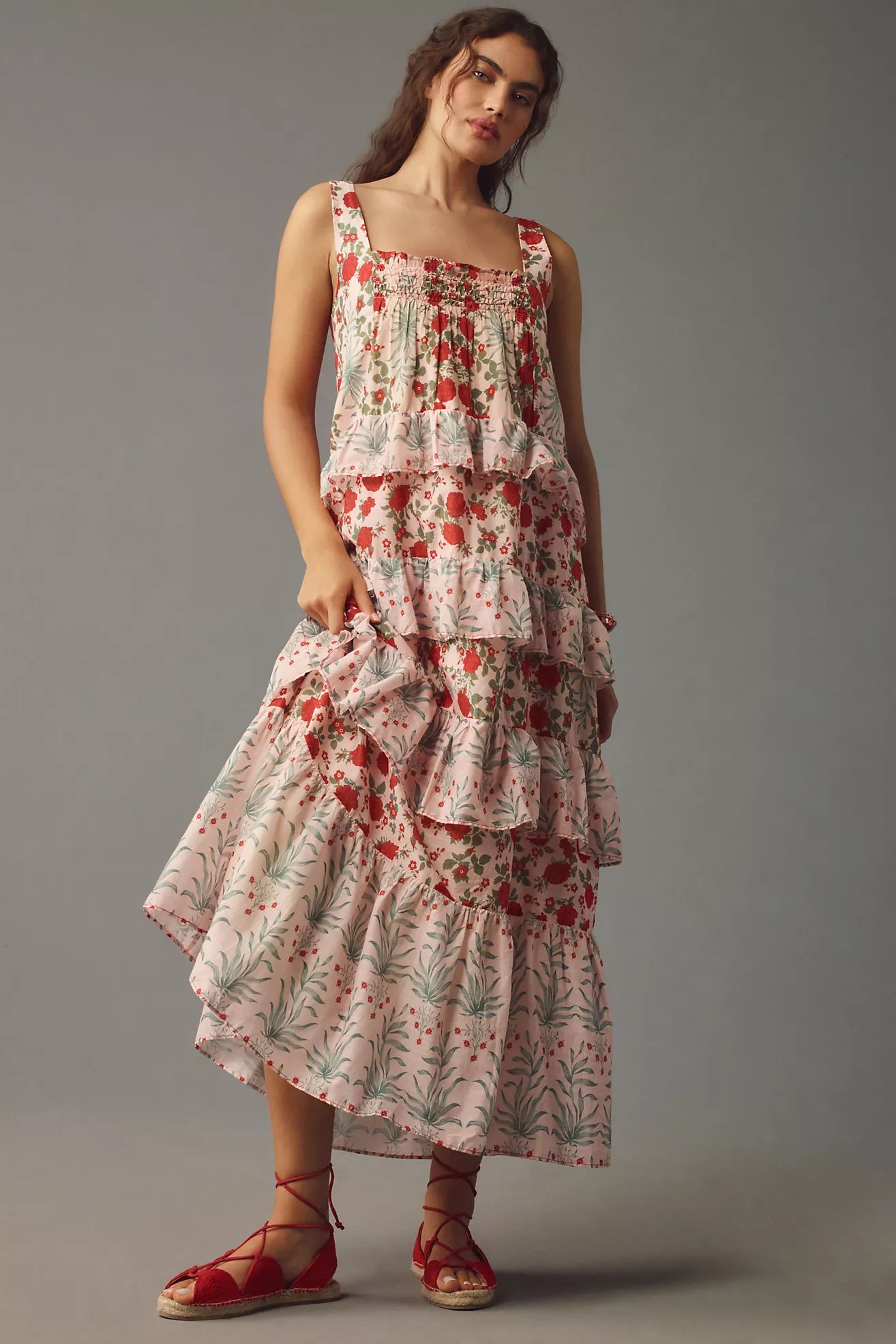 By Anthropologie Sleeveless Square-Neck Tiered Midi Dress | Anthropologie (US)