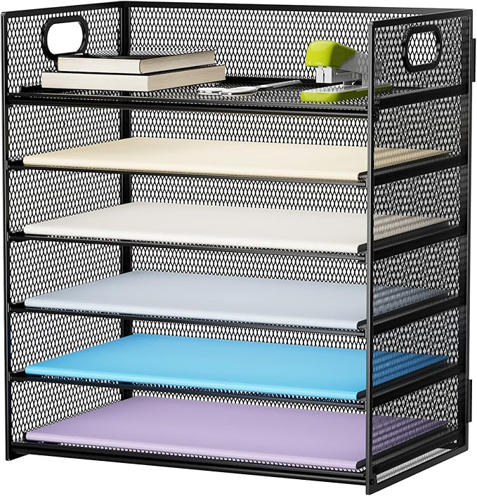 Marbrasse 6 Tier Paper Organizer Letter Tray - Mesh Desk File Organizer with Handle, Paper Sorter... | Amazon (US)