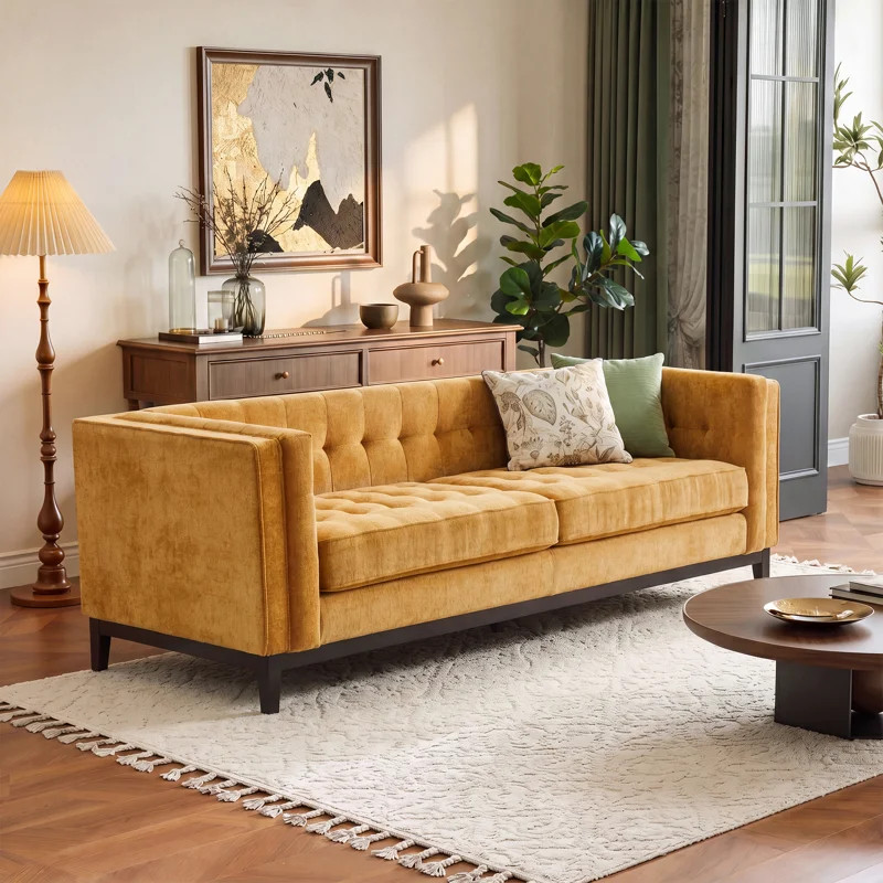 Fellman 91" W Tufted Sofa with Square Arms | Wayfair North America