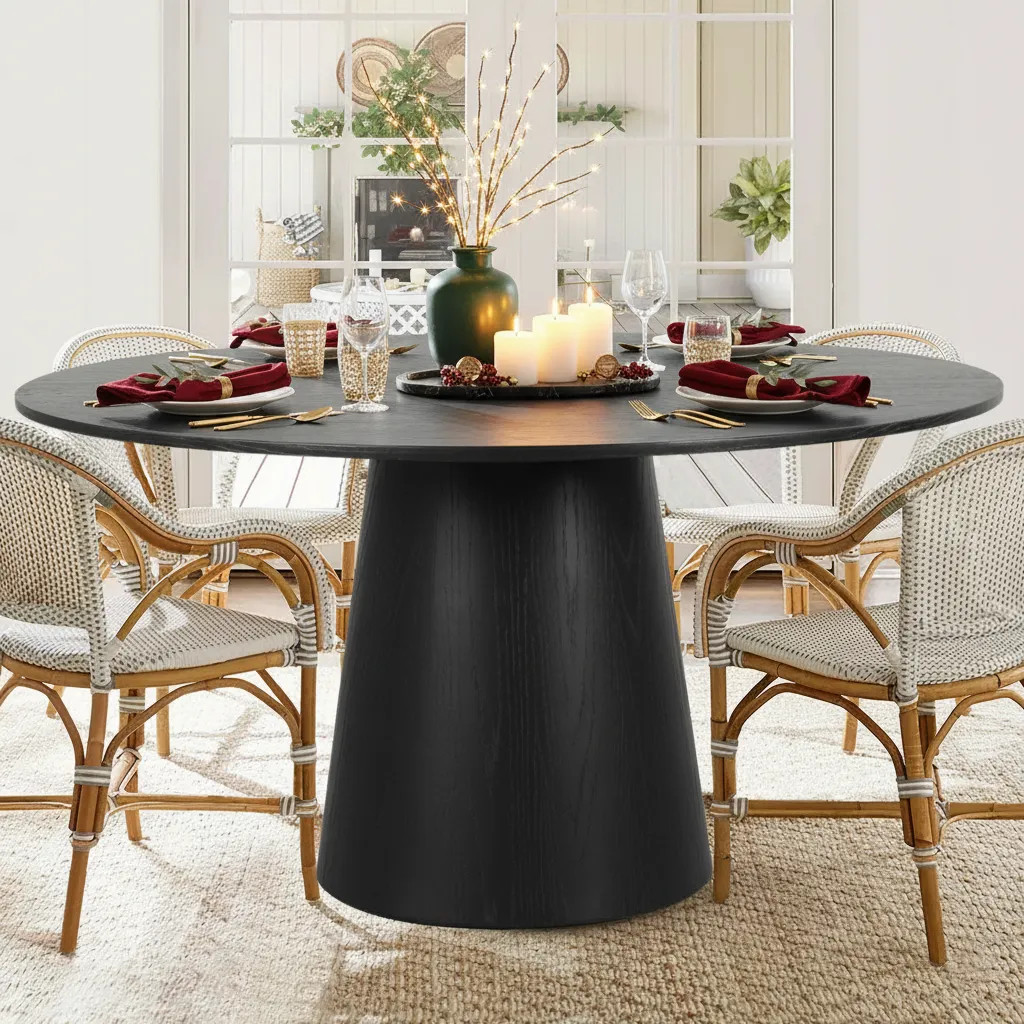Orchid 60" Oak Round Pedestal Dining Table | Pop Maison