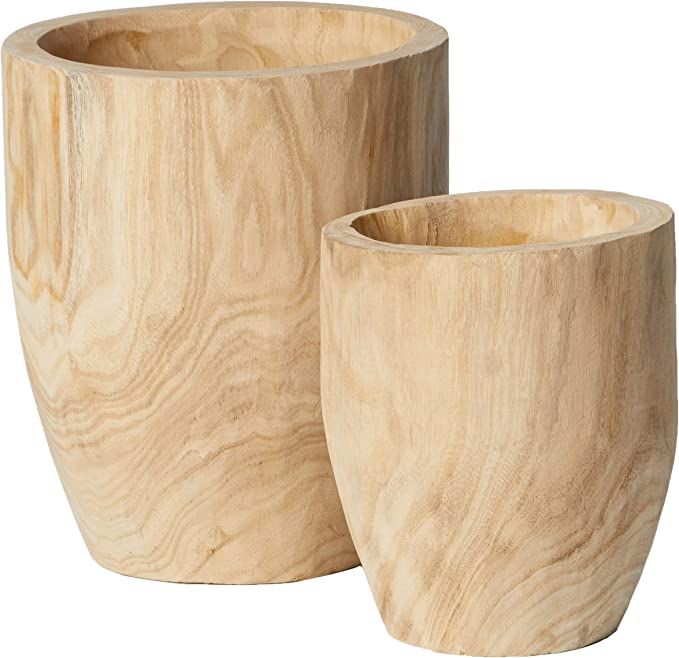 Creative Co-Op Rounded Paulownia Wood Pots (Set of 2 Sizes) | Amazon (US)